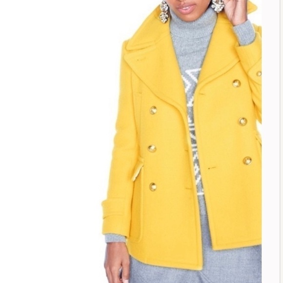 J Crew Stadium Cloth Nello Gori Yellow Pea Coat - Picture 3 of 10